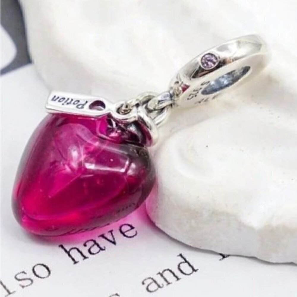 S925 Sterling Silver Cristal Natural Heart Potion Charm